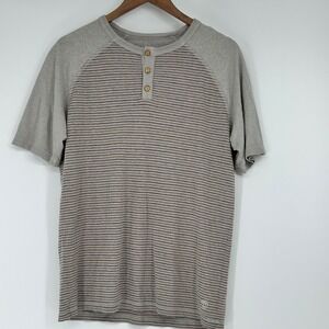 Gramicci Mens Earthy Hemp Organic Cotton Striped Henley Shirt Grey Raglan M